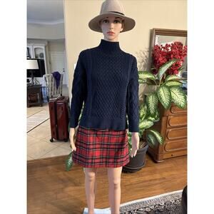 J. Crew Long sleeve navy blue cotton cable knit mockneck sweater Women xxs